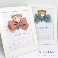 Quadretto nascita bambino o bambina orsetto con fiocco