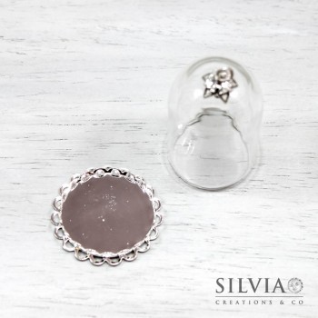Campana di vetro con base argento da 38x25 mm