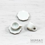 Set tazzina e piattino a fiore in ceramica bianca da 16x09x15 mm