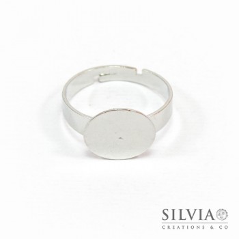Anello con base da 12 mm per incollare color rodio in ottone