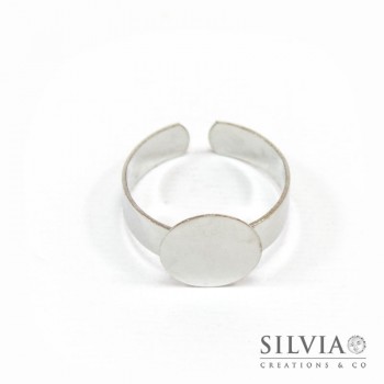 Anello con base da 12 mm per incollare color rodio in ottone