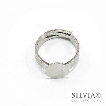 Anello con base da 10 mm per incollare color rodio in zama