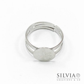 Anello con base da 12 mm per incollare color rodio in zama