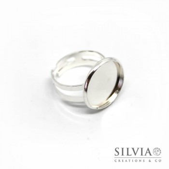 Anello con base cabochon da 16 mm color argento in rame