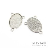 Base cammeo connettore 3 anelli ovale argento antico in zama 31x23mm vassoio 25x18mm