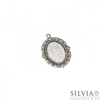 Base cammeo ovale argento antico 40x30 mm vassoio 25x18 mm