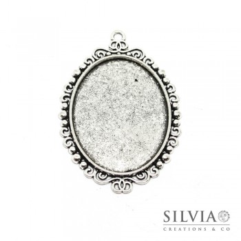 Base cammeo ovale argento antico 57x39 mm vassoio 40x30 mm