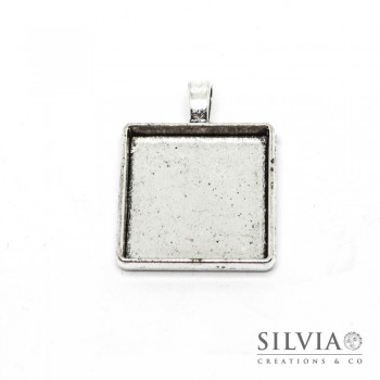 Base cammeo quadrata argento antico 37x29 mm vassoio 25x25 mm