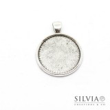 Base cammeo tonda argento antico 37x28 mm vassoio 25 mm