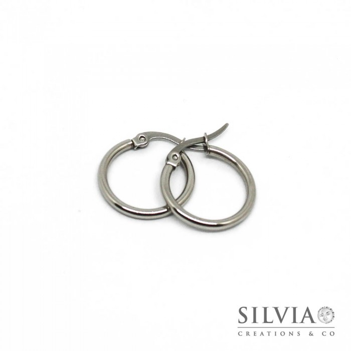Bungsa Orecchini A Cerchio 4mm In Acciaio Inossidabile – Argento, Unisex, Chiusura A Gancetto