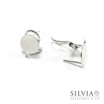 Orecchini a clip e perno rodio in ottone con base da 10 mm e anellino x 2 pz