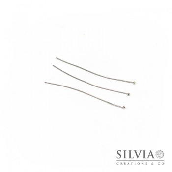 Chiodo con testa a pallina rodio in ottone da 50x0.6 mm x 50pz
