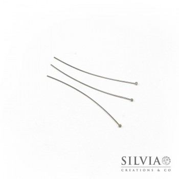 Chiodo con testa a pallina rodio in ottone da 60x0.7mm x 50pz