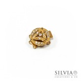 Chiusura tonda a 3 fili con strass oro in ottone 18x16 mm