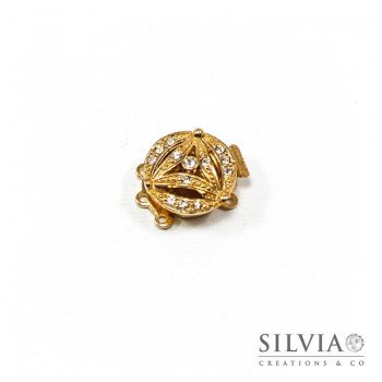 Chiusura tonda a 3 fili con strass oro in ottone 18x16 mm