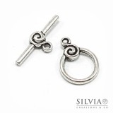 Chiusura a T rodio in zama 26x17 mm con spirale