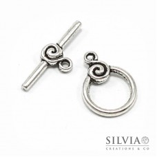 Chiusura a T rodio in zama 26x17 mm con spirale