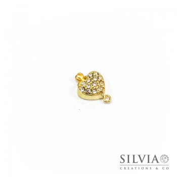 Chiusura a cuore con strass oro in ottone 15x10 mm