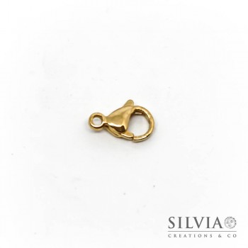 Chiusura a moschettone color oro in acciaio da 13x8 mm