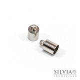 Terminale liscio per cordoncino con anellino rodio in ottone da 6 mm x 10pz