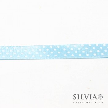 Nastro raso azzurro chiaro a pois 13 mm x 25 m