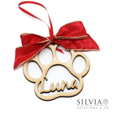 Decorazione natalizia con nome e zampa in filigrana