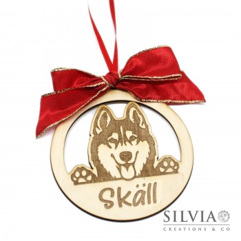 Decorazione natalizia tonda con cane gatto coniglio e nome