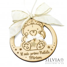 Decorazione natalizia o per la nascita tonda con orsetto nome e frase