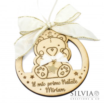 Decorazione natalizia o per la nascita tonda con orsetto nome e frase