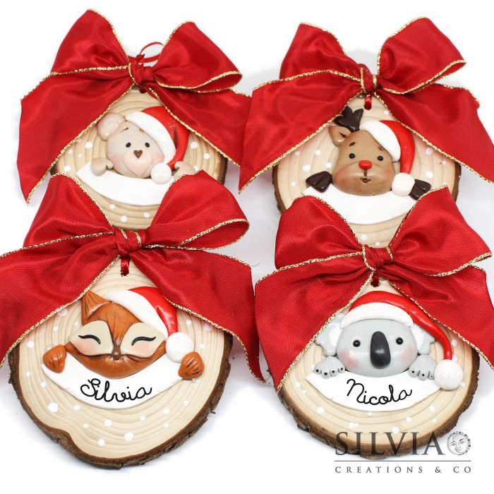 4 Decorazioni natalizie disco di legno con animaletti - silviacreationsandco