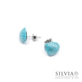 Orecchini a lobo con conchiglia azzurra e argento 12x10 mm