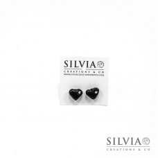 Orecchini a lobo con cuore nero e strass