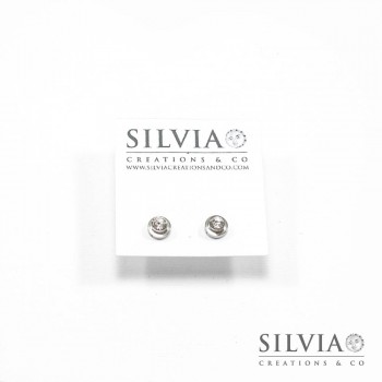 Orecchini a lobo a forma di disco in acciaio con strass 6x6 mm