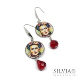 Orecchini pendenti ciondoli Frida e gocce di cristallo rosse