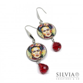 Orecchini pendenti ciondoli Frida e gocce di cristallo rosse