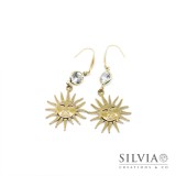 Orecchini in acciaio dorato ciondolo sole e cristallo