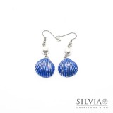 Orecchini pendenti con conchiglia blu e argento 55x20 mm