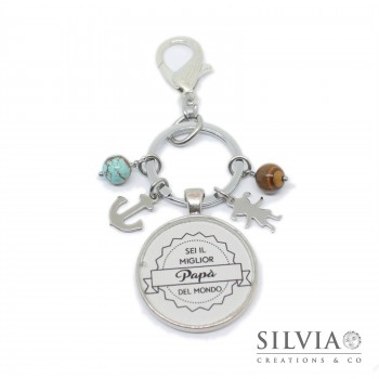Portachiavi con scritta Sei il miglior Papà del mondo e charms