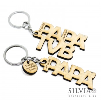 Portachiavi sagoma in legno papà tvb o papà con targhetta incisa