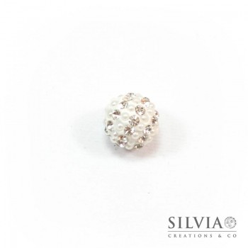 Perla pavé tonda in plastilina con strass cristallo e perline da 12 mm