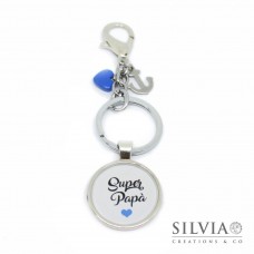 Portachiavi con scritta Super Papà cuore blu e ancora
