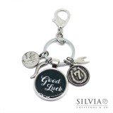 Portachiavi portafortuna con scritta Good Luck Black con charms 