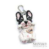 Portachiavi cane bull dog francese in pasta sintetica fimo