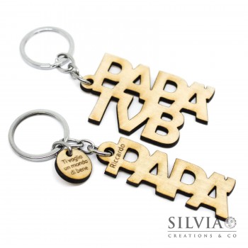Portachiavi sagoma in legno papà tvb o papà con targhetta incisa