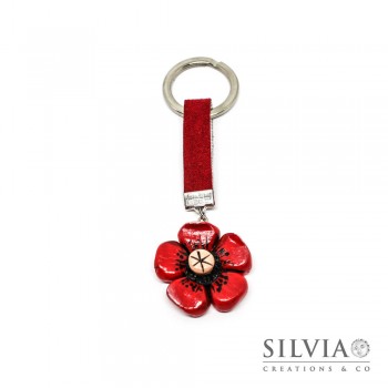 Portachiavi con fiore rosso e beige