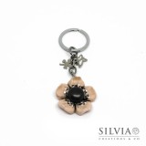 Portachiavi fiore anemone rosa cipria e nero con charms