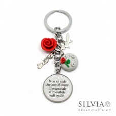 Portachiavi con frase tratta dal piccolo principe e charms