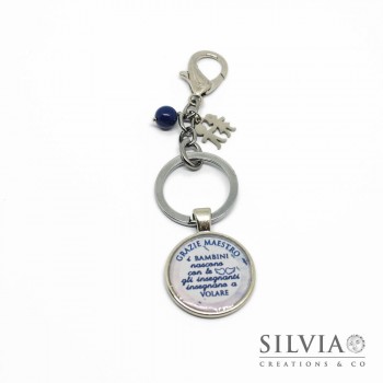 Portachiavi con frase per ringraziare il maestro colore blu