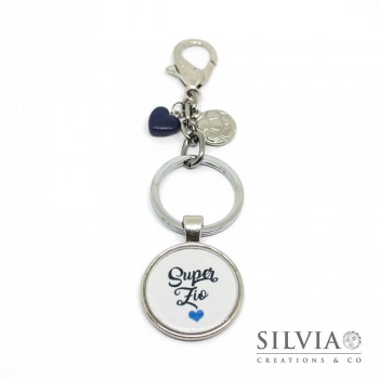 Portachiavi con scritta Super Zio cuore blu e pallone da calcio