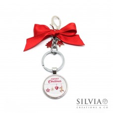 Portachiavi natalizio con scritta Merry Christmas e charms
